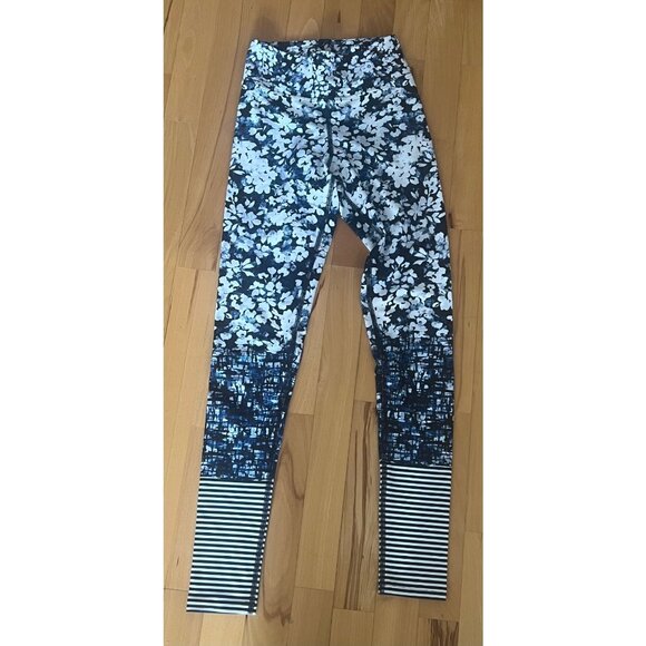 Dharma Bums Leggings | Blue Floral Stripes | Small - Picture 1 of 5